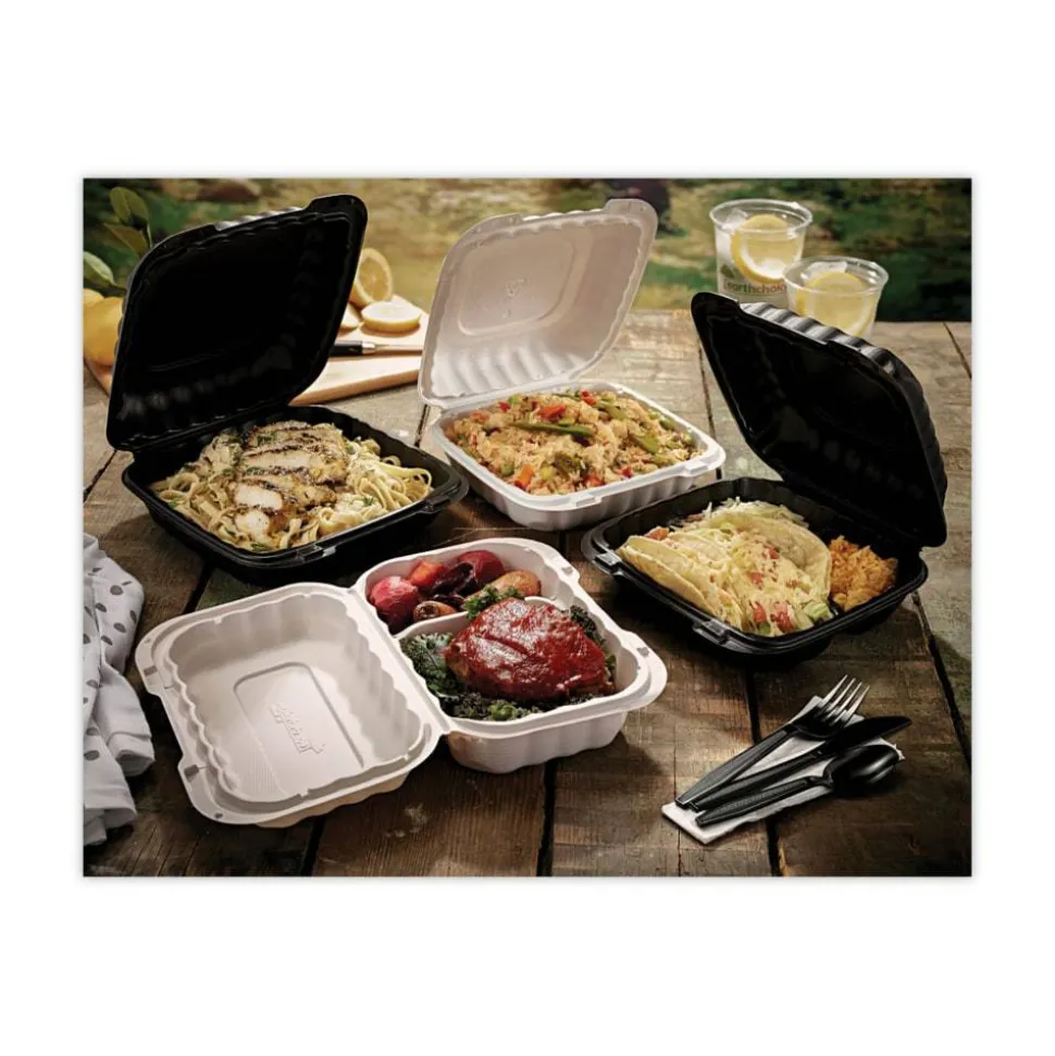 Pactiv Evergreen EarthChoice SmartLock Microwavable MFPP Hinged Lid Containers, 3-1/8”H x 8-5/16”W x 8-3/8”D, White, Carton Of 200 Containers