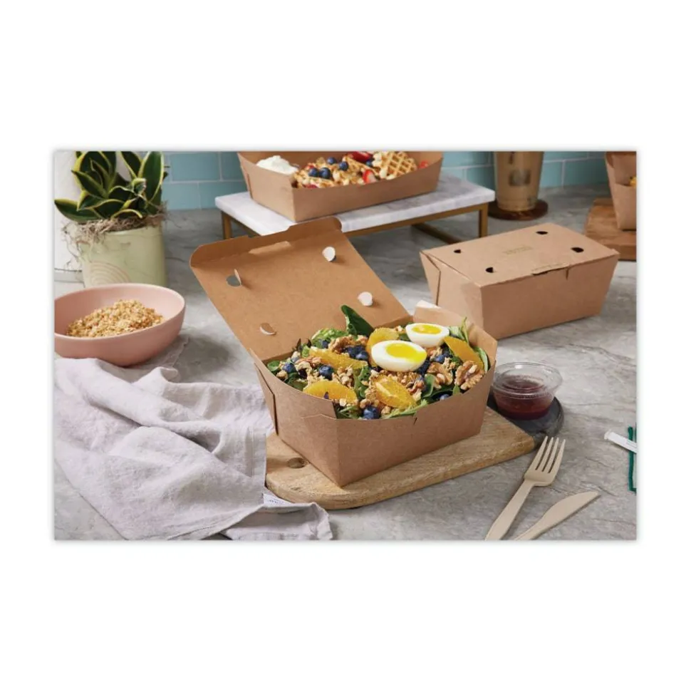 Pactiv Evergreen EarthChoice Tamper Evident OneBox Paper Boxes, 3-1/4”H x 4-1/2”W x 4-1/2”D, Case Of 200 Boxes