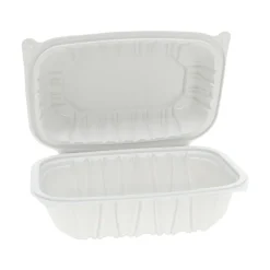 Pactiv Evergreen EarthChoice Vented Microwavable MFPP Hinged Lid Containers, 3-1/8”H x 9”W x 6”D, White, Carton Of 170 Containers