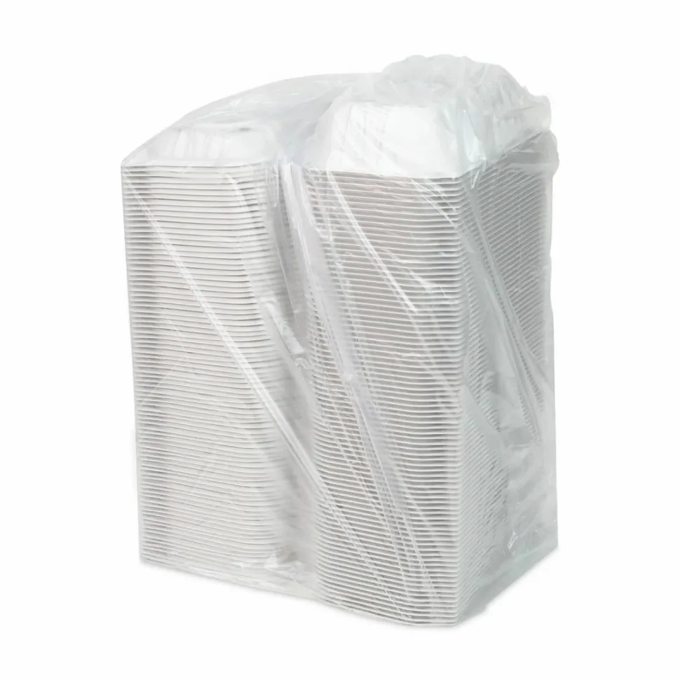 Pactiv Evergreen EarthChoice Vented Microwavable MFPP Hinged Lid Containers, 3-1/8”H x 9”W x 6”D, White, Carton Of 170 Containers