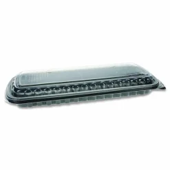 Pactiv Evergreen MealMaster Rib Container Base/Lid, 16.6 x 7.3 x 2.3, Black/Clear, Plastic, 80/Carton