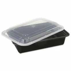 Pactiv Evergreen Newspring VERSAtainer Microwavable Containers, 38 oz, 8.8 x 6 x 2.5, Black/Clear, Plastic, 150/Carton