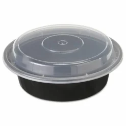 Pactiv Evergreen Newspring VERSAtainer Microwavable Containers, 16 oz, 6" Diameter, Black/Clear, Plastic, 150/Carton