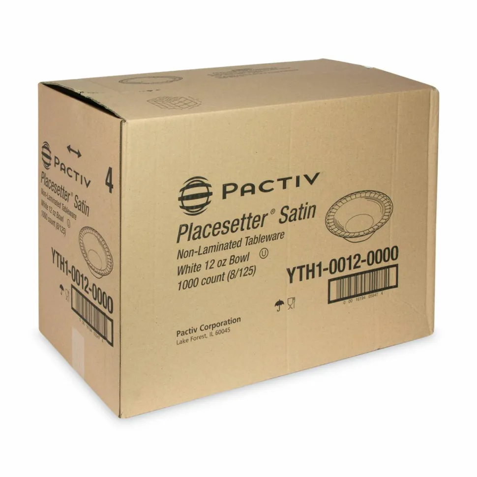 Pactiv Evergreen Placesetter Satin Non-Laminated Foam Dinnerware, Bowl, 12 oz, White, 1,000/Carton