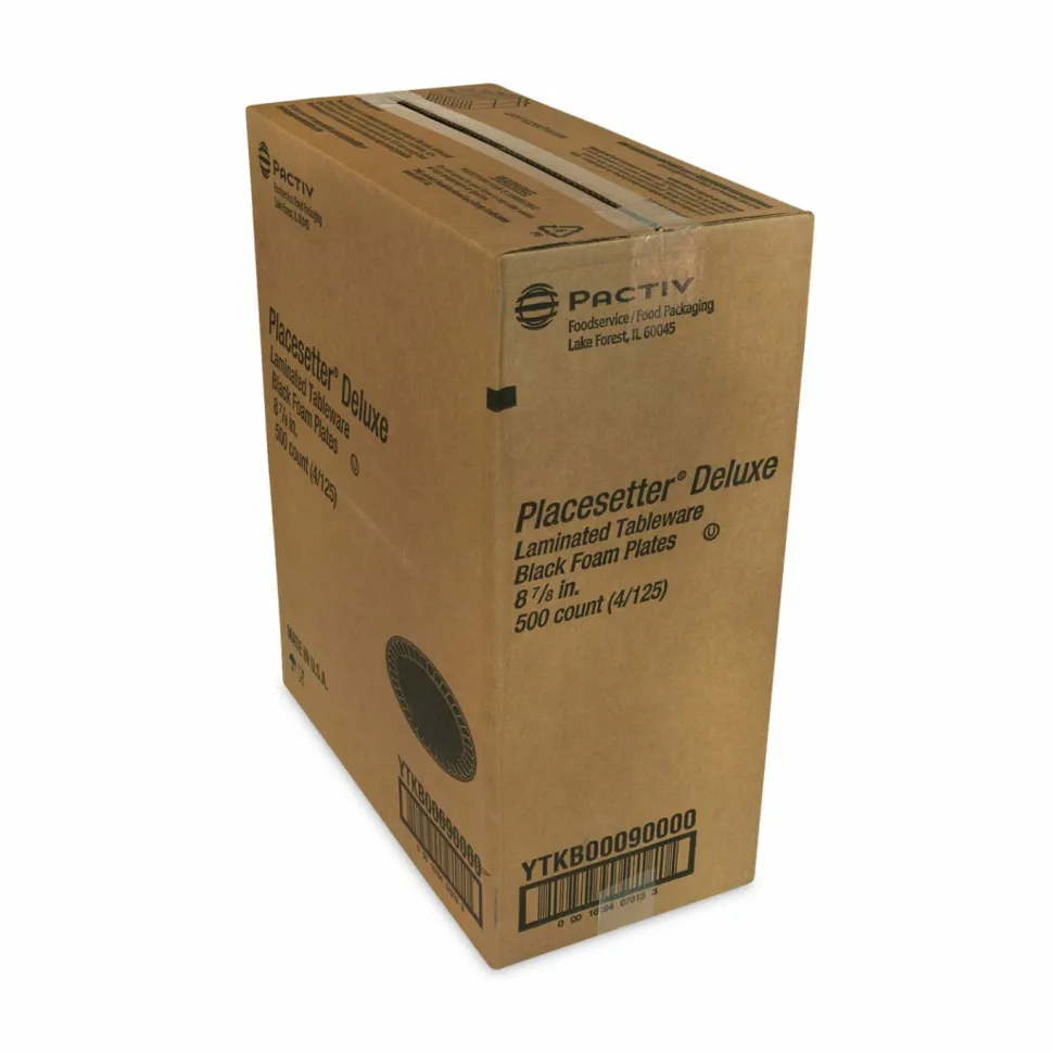 Pactiv Evergreen Placesetter Deluxe Laminated Foam Dinnerware, Plate, 9", Black, Carton Of 500 Plates