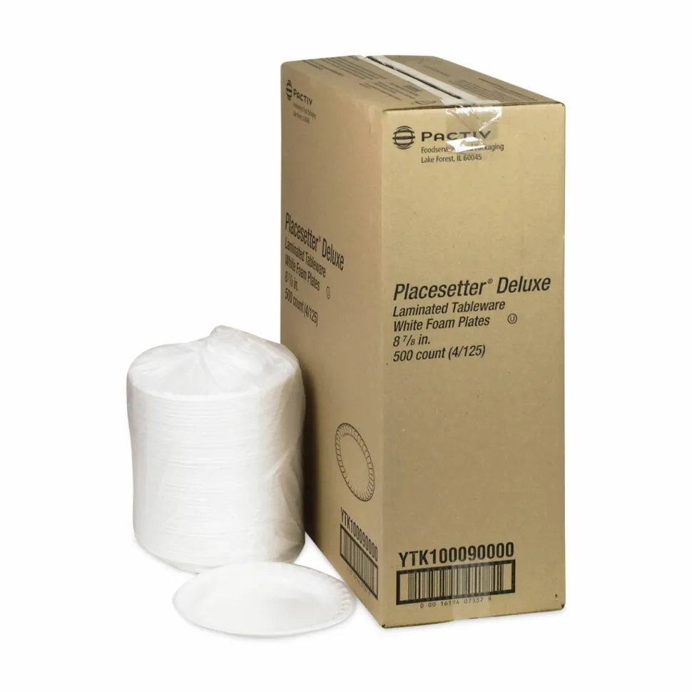 Pactiv Evergreen Placesetter Deluxe Laminated Foam Dinnerware, Plate, 8-15/16", Black, Carton Of 500 Plates