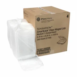 Pactiv Evergreen SENSATION SmartLock Hinged Lid Container, 8.5 x 8.34 x 3., Clear, Plastic, 200/Carton