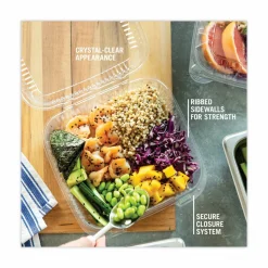 Pactiv Evergreen SENSATION SmartLock Hinged Lid Container, 8.5 x 8.34 x 3., Clear, Plastic, 200/Carton
