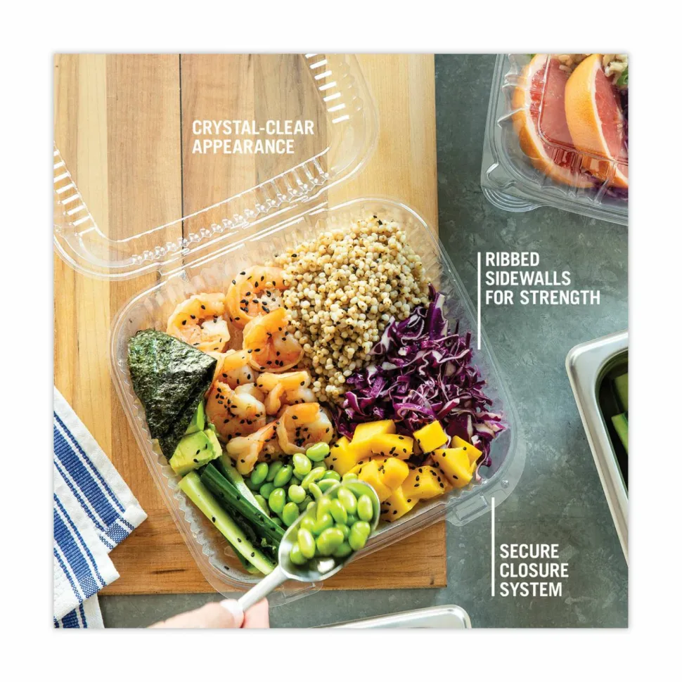 Pactiv Evergreen SENSATION SmartLock Hinged Lid Container, 8.5 x 8.34 x 3., Clear, Plastic, 200/Carton
