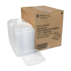 Pactiv Evergreen SENSATION SmartLock Hinged Lid Containers, 3-1/8”H x 9-1/4”W x 8-7/8”D, Clear, Carton Of 200 Containers
