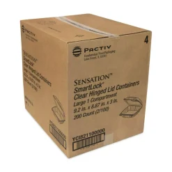 Pactiv Evergreen SENSATION SmartLock Hinged Lid Containers, 3-1/8”H x 9-1/4”W x 8-7/8”D, Clear, Carton Of 200 Containers