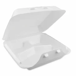 Pactiv Evergreen SmartLock Foam Hinged Lid Container, Large, 3 Compartments, 9 x 9.25 x 3.25, White, 150/Carton