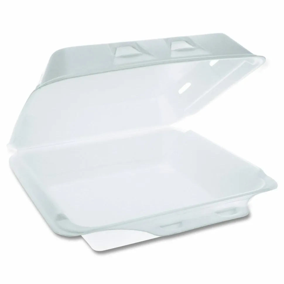 Pactiv Evergreen SmartLock Vented Foam Hinged Lid Container, 9 x 9.5 x 3.3, White, 150/Carton