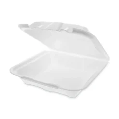 Pactiv Evergreen Vented Foam Hinged Lid Containers, Dual Tab Lock Economy, 3-1/4”H x 9-3/16”W x 9”D, White, Carton Of 150 Containers