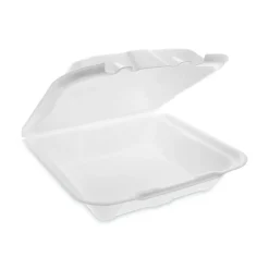 Pactiv Evergreen Vented Foam Hinged Lid Containers, Dual Tab Lock Economy, 3-1/4”H x 9-3/16”W x 9”D, White, Carton Of 150 Containers