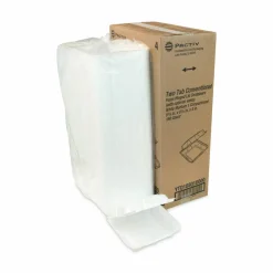Pactiv Evergreen Vented Foam Hinged Lid Container, Dual Tab Lock, 8.4 x 8 x 3, White, 150/Carton