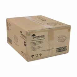 Pactiv Evergreen EarthChoice Bagasse Hinged Lid Containers, 2-13/16”H x 7-13/16”W x 7-13/16”D, Natural, Case Of 150 Containers