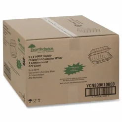 Pactiv Evergreen EarthChoice SmartLock Microwavable MFPP Hinged Lid Container, 9 x 6 x 3, White, Plastic, 270/Carton