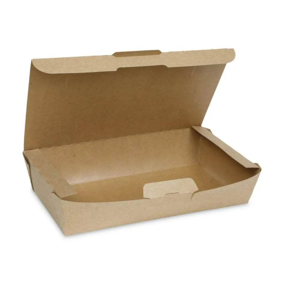 Pactiv Evergreen EarthChoice Tamper Evident OneBox Paper Boxes, 2”H x 9”W x 4-7/8”D, Kraft, Carton Of 100 Boxes