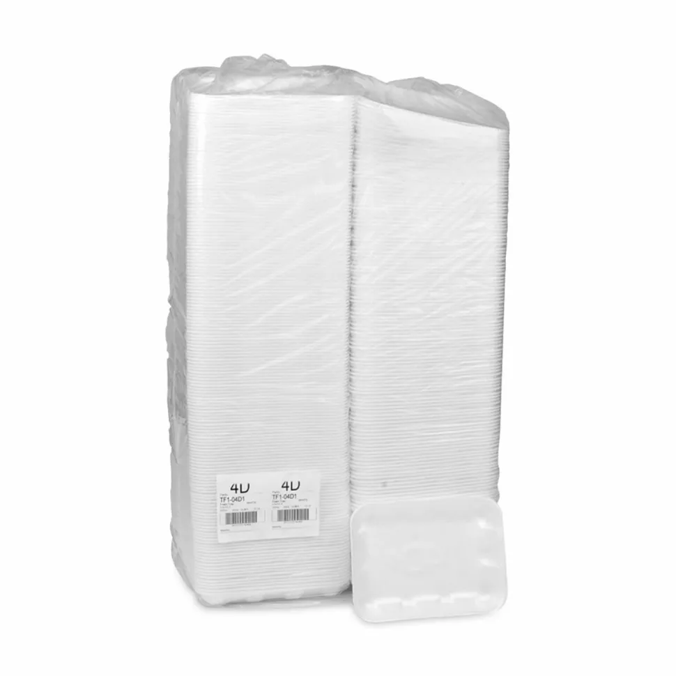 Pactiv Evergreen Foam Trays, Meat, #4D, 9-1/2" x 7" x 1-1/4", White, Pack Of 500 Trays