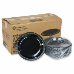 Pactiv Evergreen Meadoware Impact Plastic Dinnerware, Plate, 10.25" dia, Black, 500/Carton
