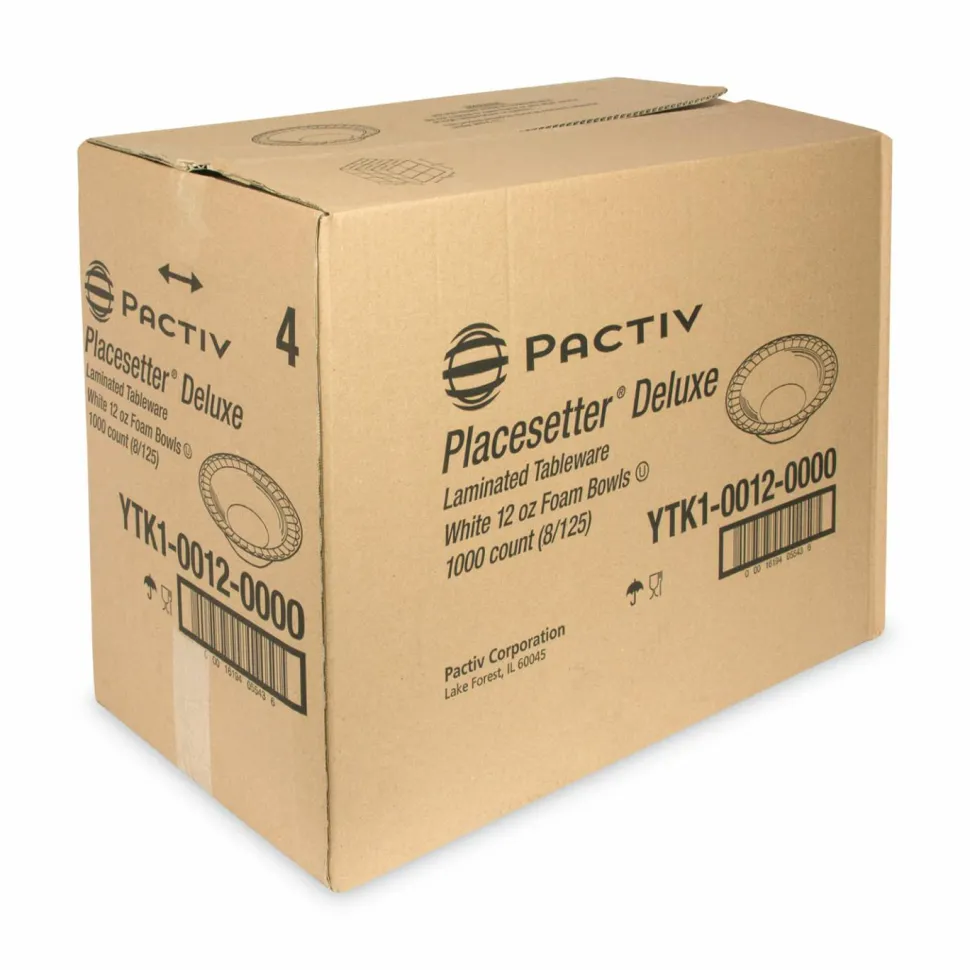 Pactiv Evergreen Placesetter Deluxe Laminated Foam Dinnerware, Bowl, 12 oz, White, 1,000/Carton