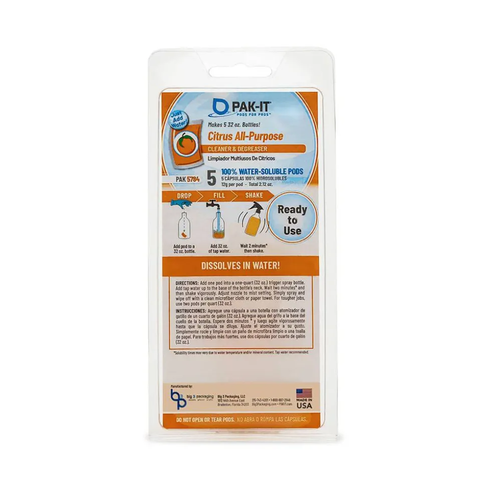 PAK-IT All-Purpose Cleaner Packet, Citrus Scent, Pack Of 5