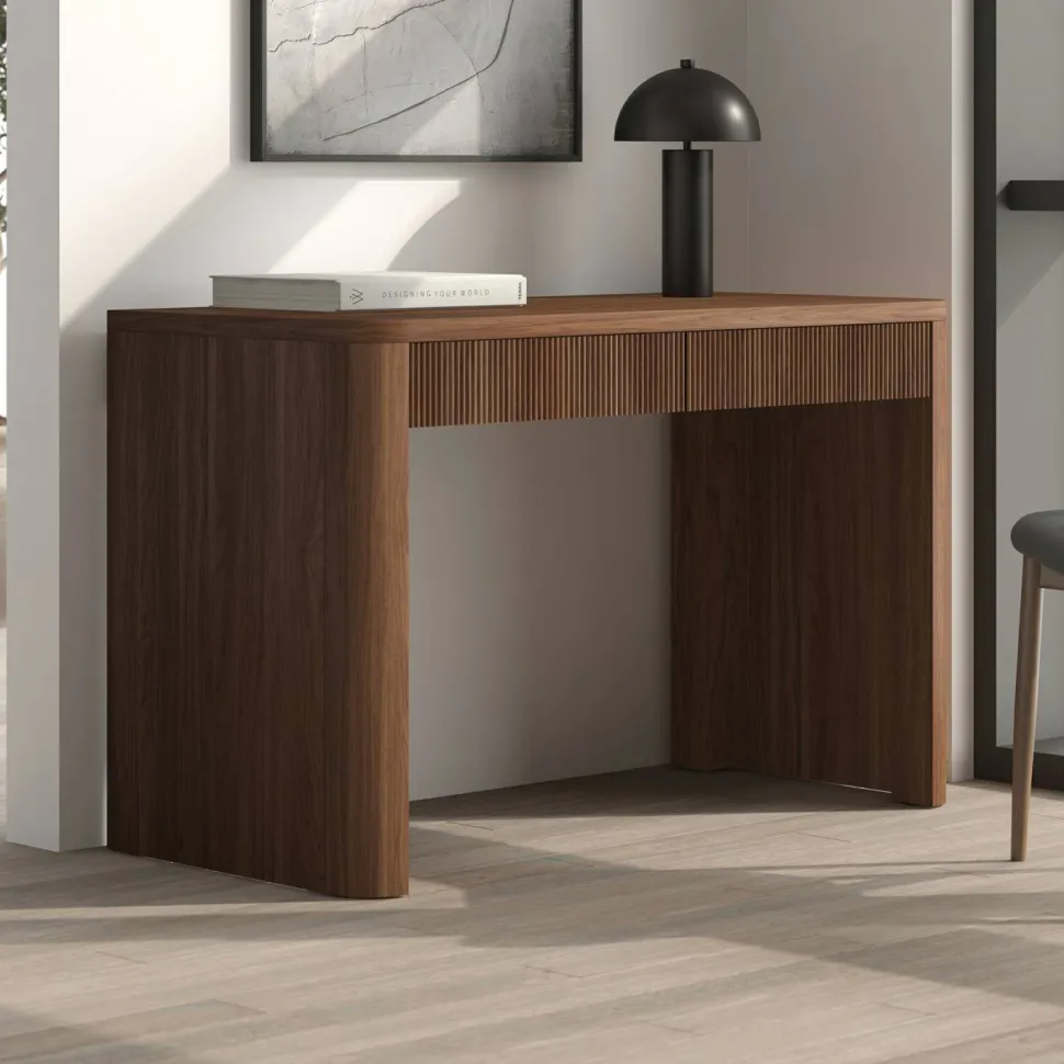 Palmera 47.5" Wide Rectangular Fluted Desk in Satin Walnut