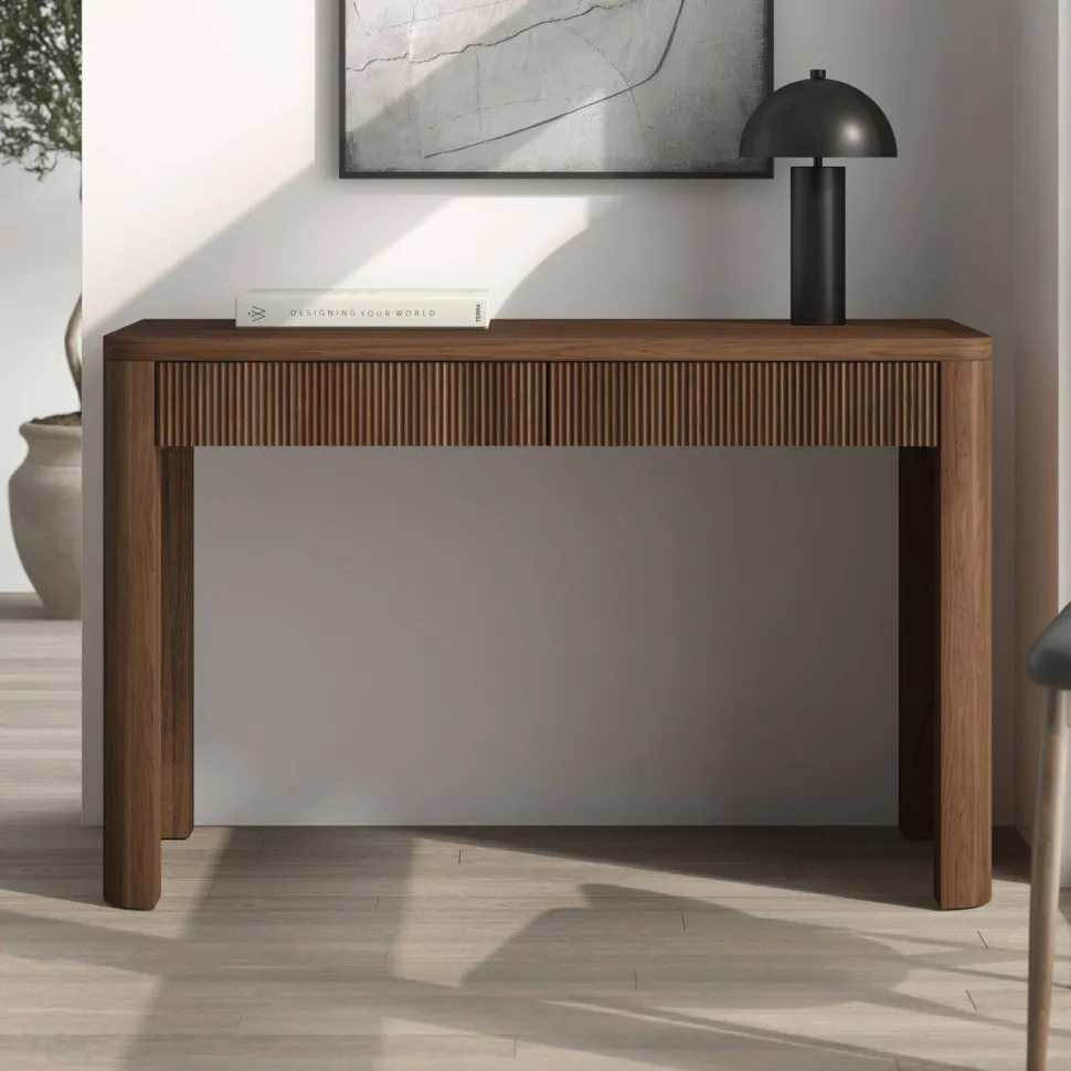Palmera 47.5" Wide Rectangular Fluted Desk in Satin Walnut