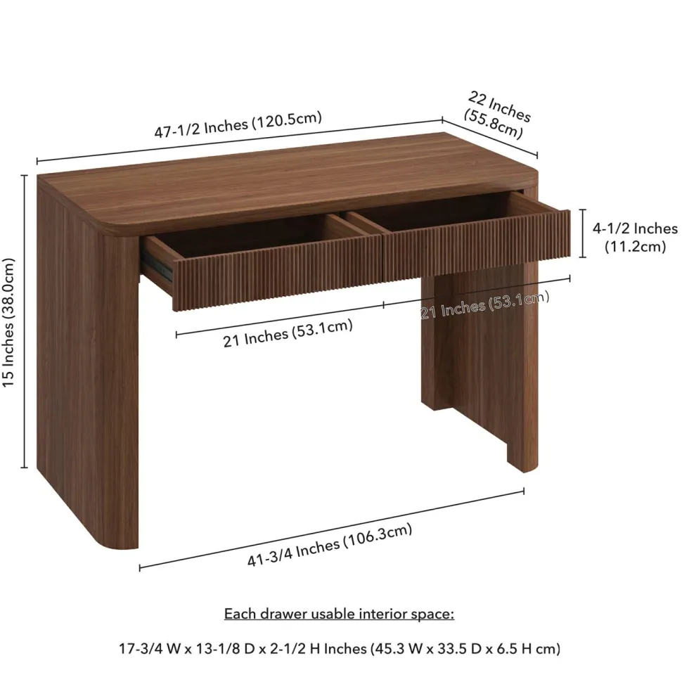 Palmera 47.5" Wide Rectangular Fluted Desk in Satin Walnut