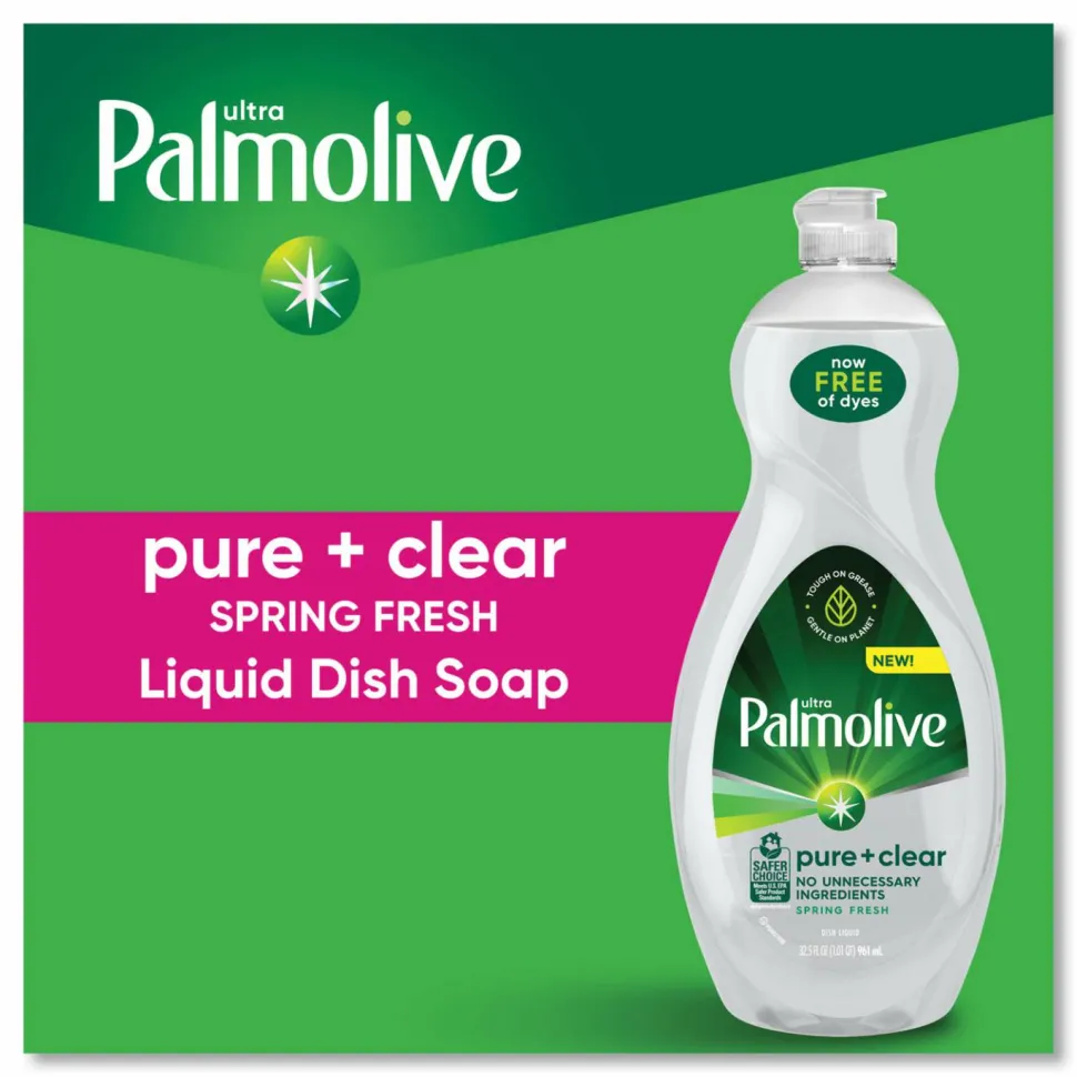 Palmolive Pure + Clear Dishwashing Liquid, Spring Fresh Scent, 32.5 oz Bottle, 9/Carton