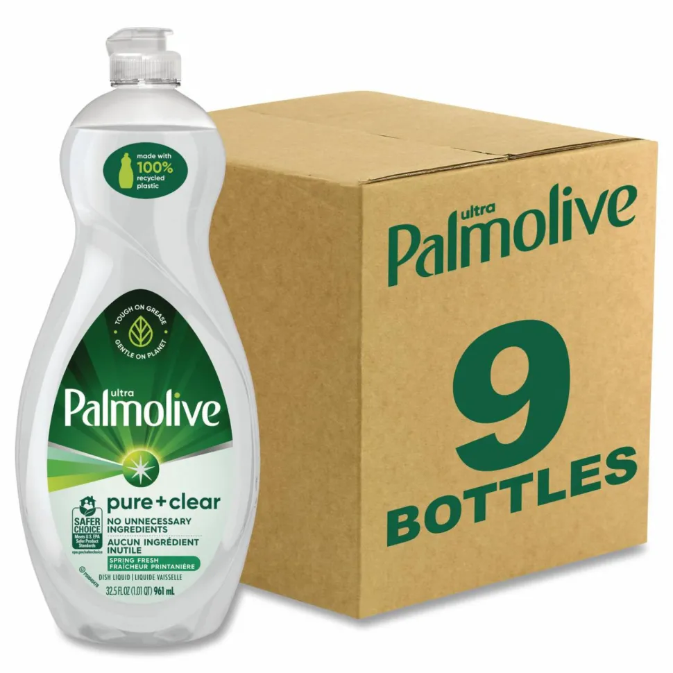 Palmolive Pure + Clear Dishwashing Liquid, Spring Fresh Scent, 32.5 oz Bottle, 9/Carton