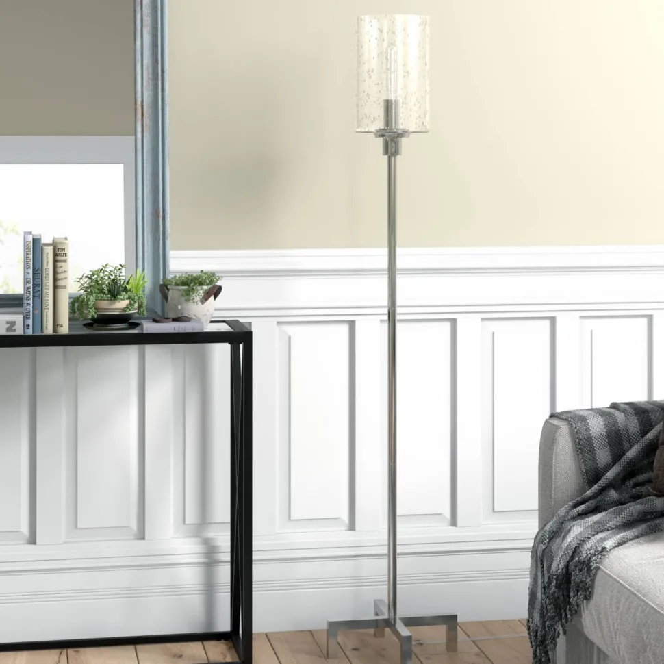 Panos 66.25" Tall Floor Lamp with Glass Shade in Polished Nickel/Clear