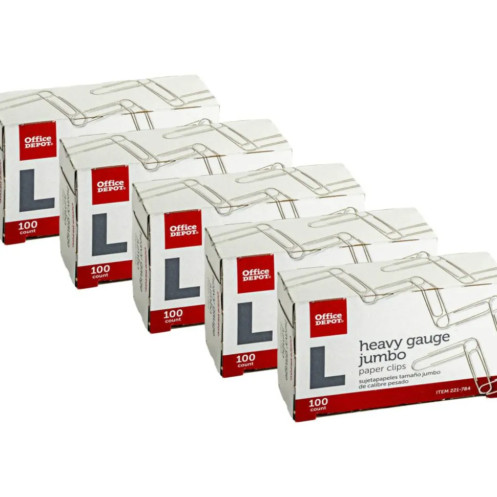 Paper Clips, 500 Total, Jumbo, Silver, 100 Per Box, Pack Of 5 Boxes