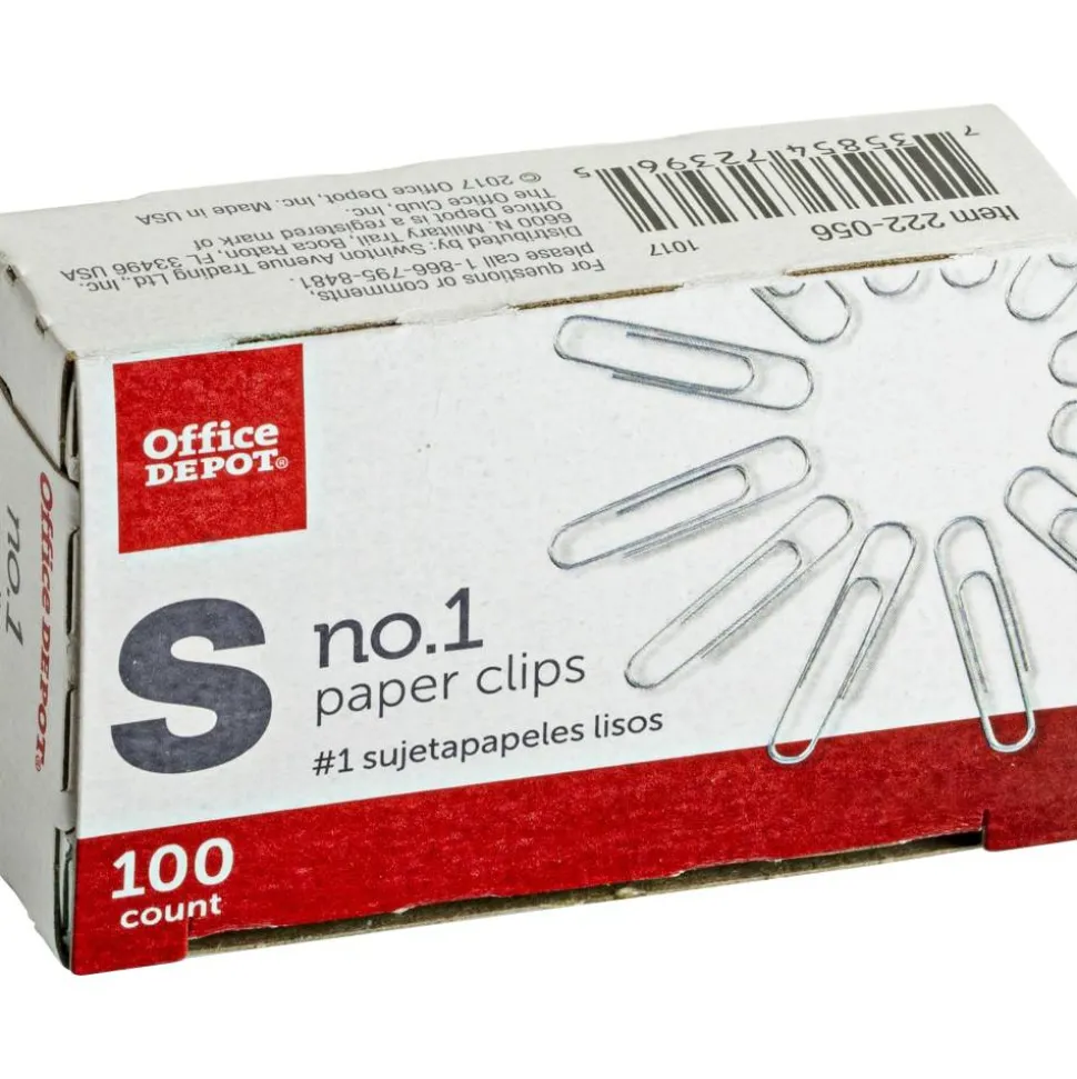 Paper Clips, No. 1, Small, Silver, Pack Of 10 Boxes, 100 Per Box, 1,000 Total