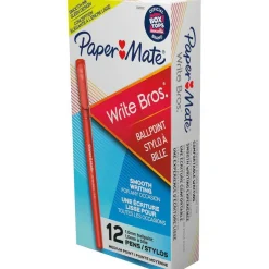 Paper Mate Ballpoint Stick Pens, Medium Point, 1.0 mm, Red Barrel, Red Ink, Pack Of 12
