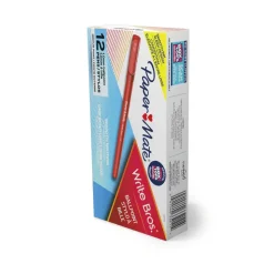 Paper Mate Ballpoint Stick Pens, Medium Point, 1.0 mm, Red Barrel, Red Ink, Pack Of 12