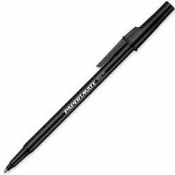 Paper Mate Ballpoint Stick Pens, Medium Point, 1.0 mm, Black Barrel, Black Ink, Pack Of 12