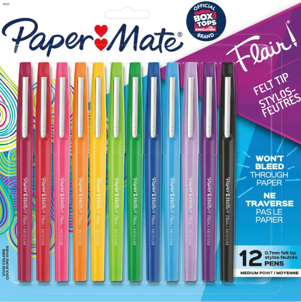 Paper Mate Flair Porous-Point Pens, Medium Point, 0.7 mm, Assorted Ink Colors, Pack Of 12 Pens