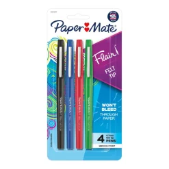 Paper Mate Flair Porous-Point Pens, Medium Point, 0.7 mm, Assorted Ink Colors, Pack Of 4 Pens