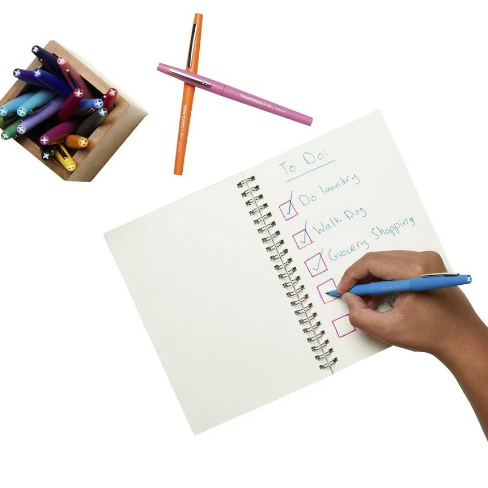 Paper Mate Flair Porous-Point Pens, Medium Point, 0.7 mm, Black Barrel, Black Ink, Pack Of 12 Pens