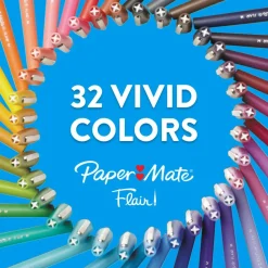 Paper Mate Flair Porous-Point Pens, Medium Point, 0.7 mm, Blue Barrel, Blue Ink, Pack Of 12