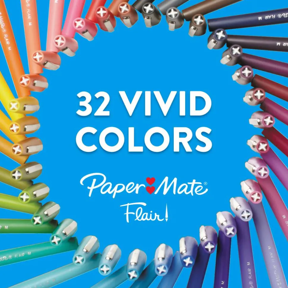 Paper Mate Flair Porous-Point Pens, Medium Point, 0.7 mm, Blue Barrel, Blue Ink, Pack Of 12