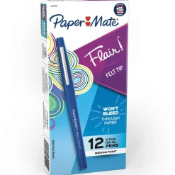 Paper Mate Flair Porous-Point Pens, Medium Point, 0.7 mm, Blue Barrel, Blue Ink, Pack Of 12