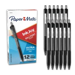 Paper Mate InkJoy 300 RT Retractable Pens, Medium Point, 1.0 mm, Translucent Black Barrels, Black Ink, Pack Of 12