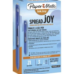 Paper Mate InkJoy Gel Pens, Medium Point, 0.7 mm, Blue Barrel, Blue Ink, Pack Of 12