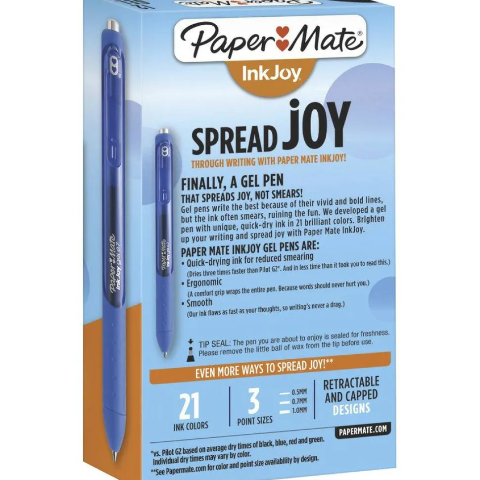 Paper Mate InkJoy Gel Pens, Medium Point, 0.7 mm, Blue Barrel, Blue Ink, Pack Of 12