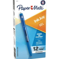 Paper Mate InkJoy Gel Pens, Medium Point, 0.7 mm, Blue Barrel, Blue Ink, Pack Of 12