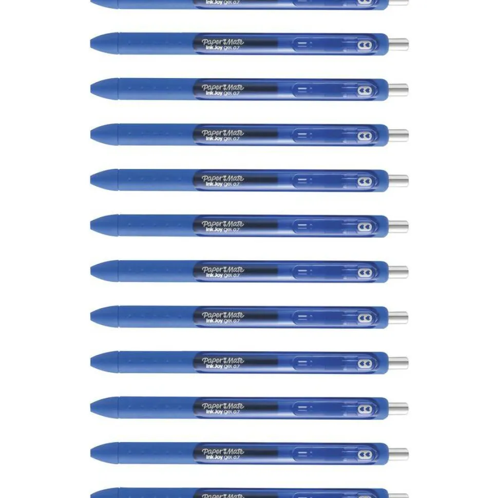 Paper Mate InkJoy Gel Pens, Medium Point, 0.7 mm, Blue Barrel, Blue Ink, Pack Of 12