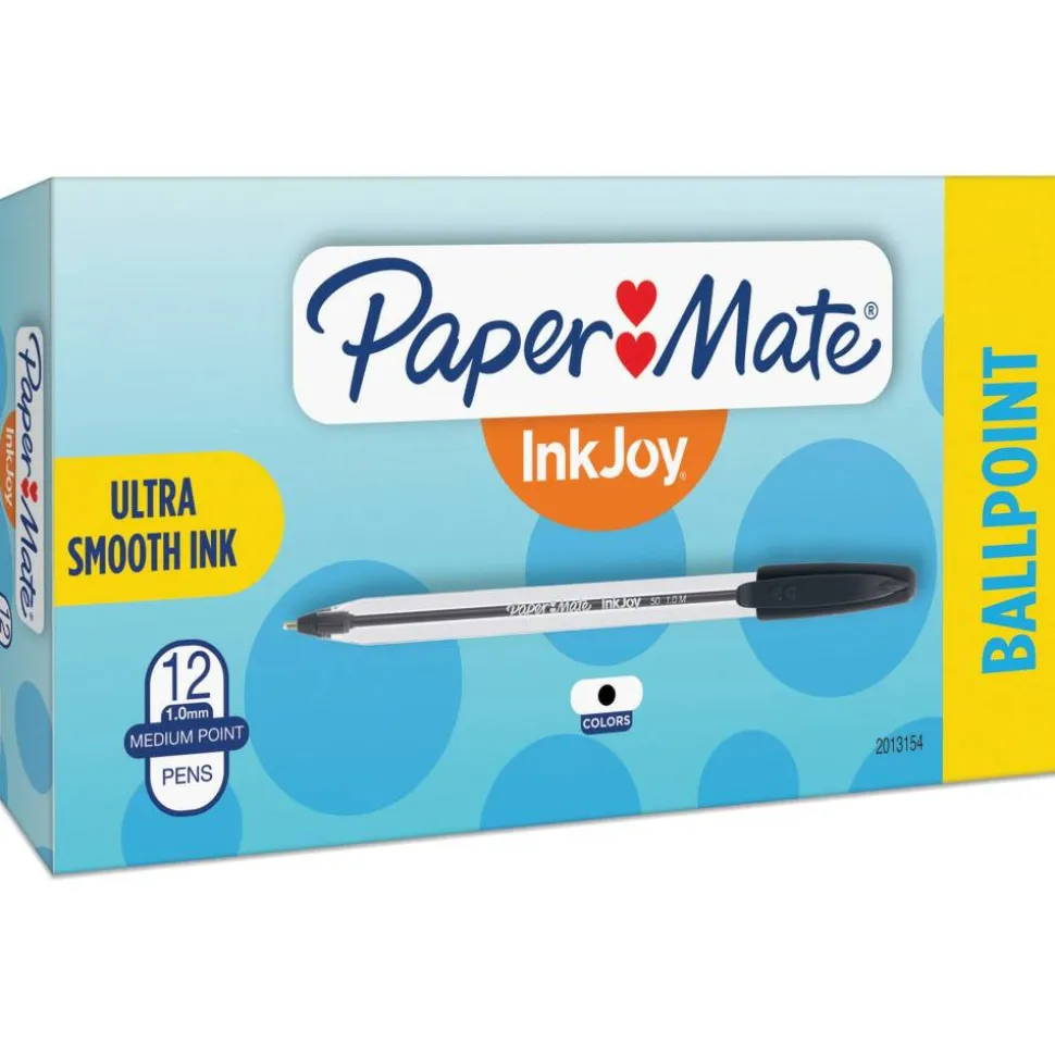 Paper Mate InkJoy 50ST Ballpoint Pens, Medium Point, 1.0 mm , Translucent Barrel, Black Ink, Pack Of 12 Pens